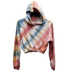 Aeropostale Cropped HoodIE Sweatshirt Womens Medium Tie Dye Pink Blue Y2K Boho